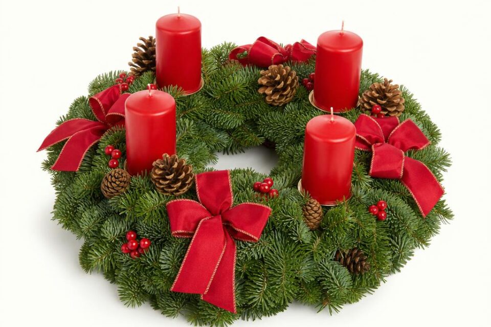 Adventkranz Klassisch Rot (Ø ca. 30 cm) — handgefertigt im Polisi Gartencenter Wien
