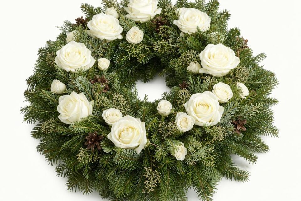 Trauerkranz mit Rosen (Ø ca. 50 cm) — handgefertigt im Polisi Gartencenter Wien